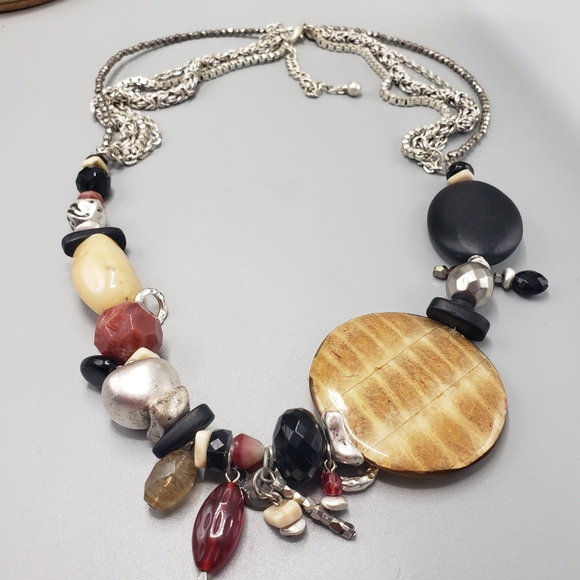 Chico 4 Strand Multicolor Bead Stones & Charms Statement Silvertone Chains - Picture 11 of 16